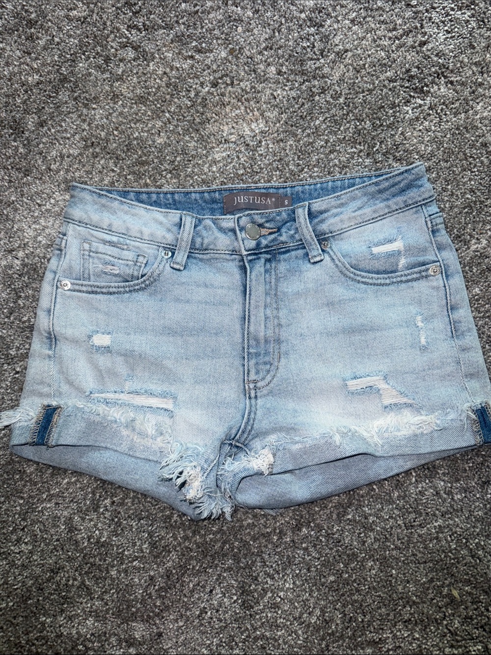 Just USA Light Blue Distressed Denim Cutoff Shorts